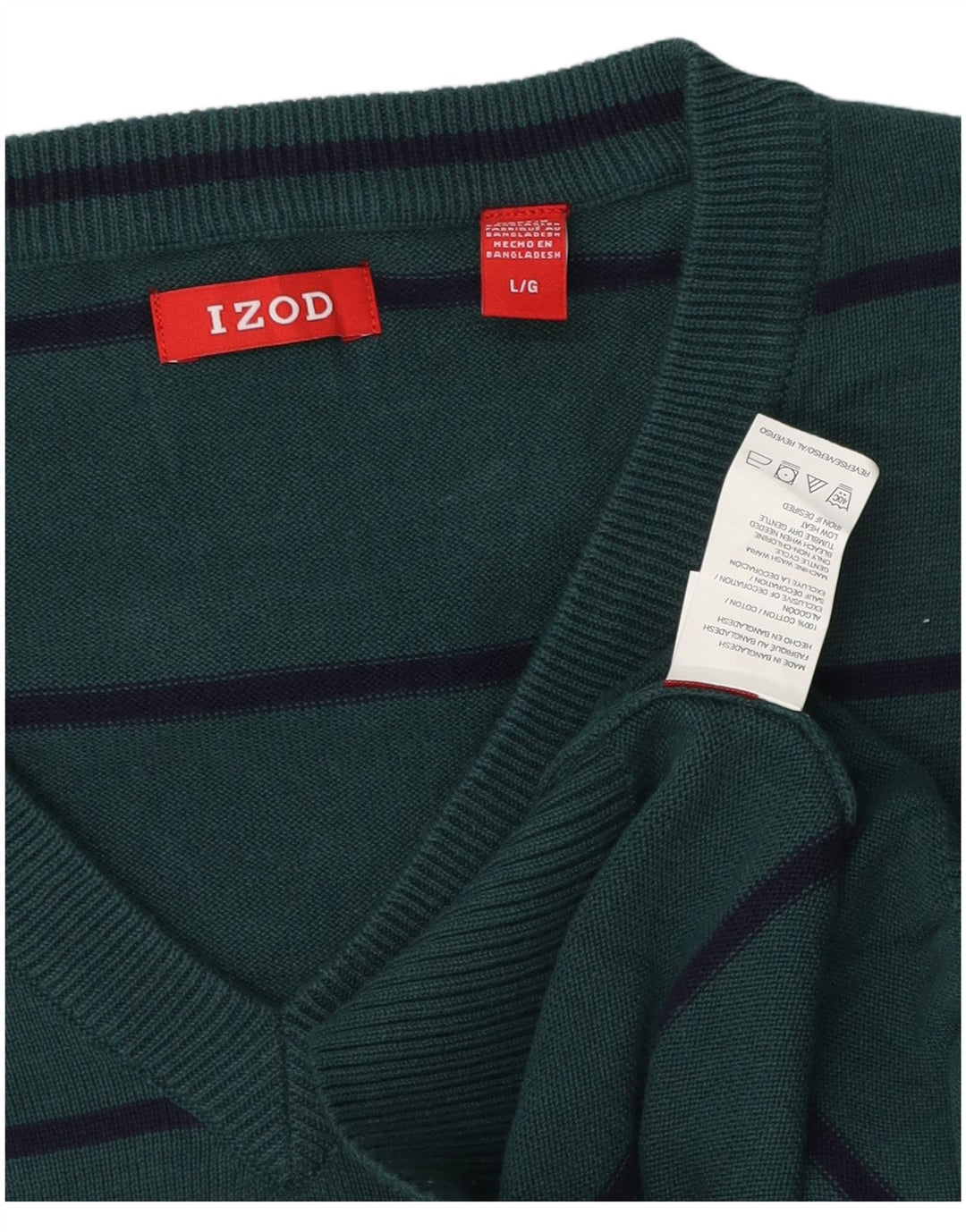 Suéter masculino IZOD com decote em V, grande algodão listrado verde