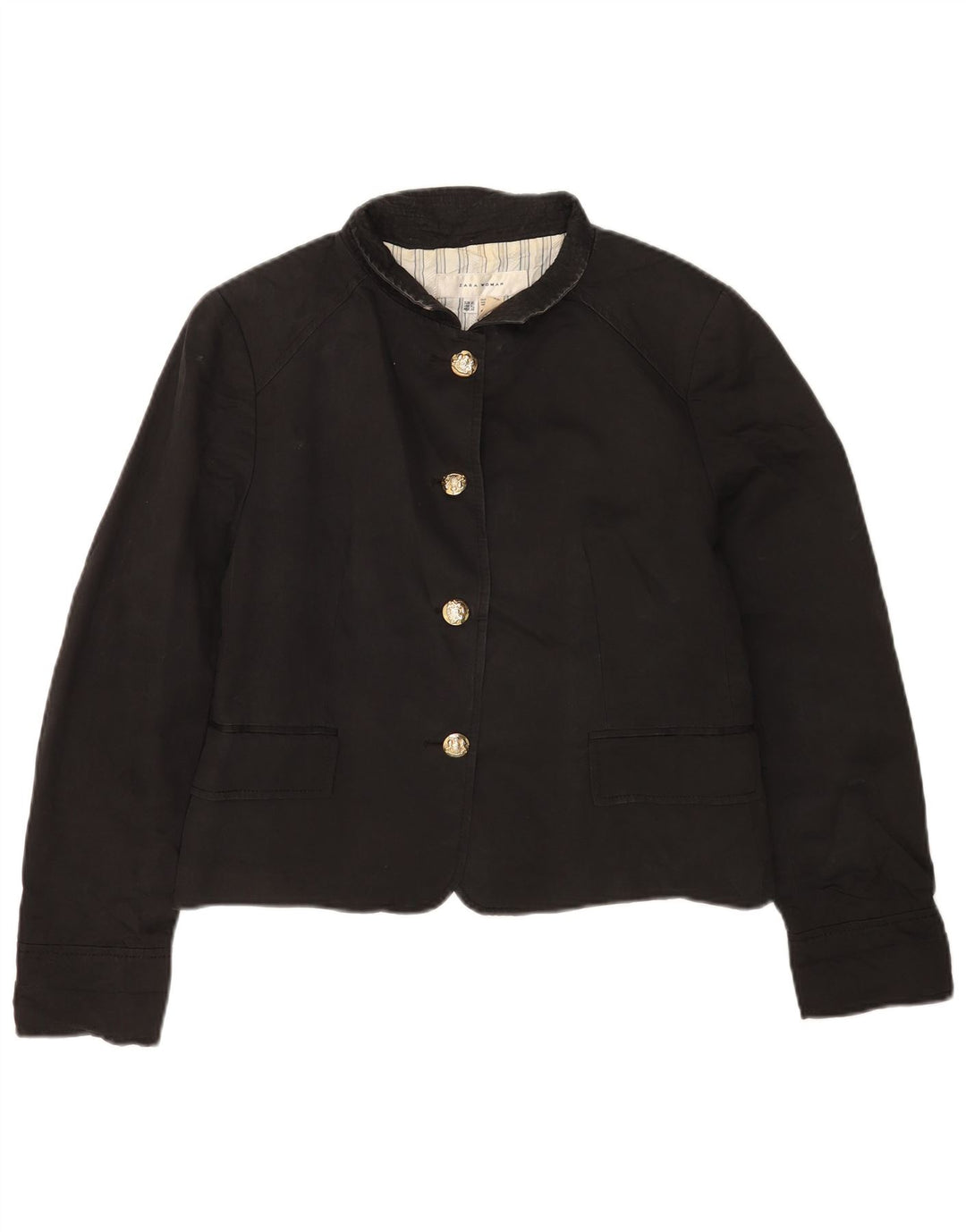 Zara Womens Crop Bomber Jacket UK 18 XL algodão preto