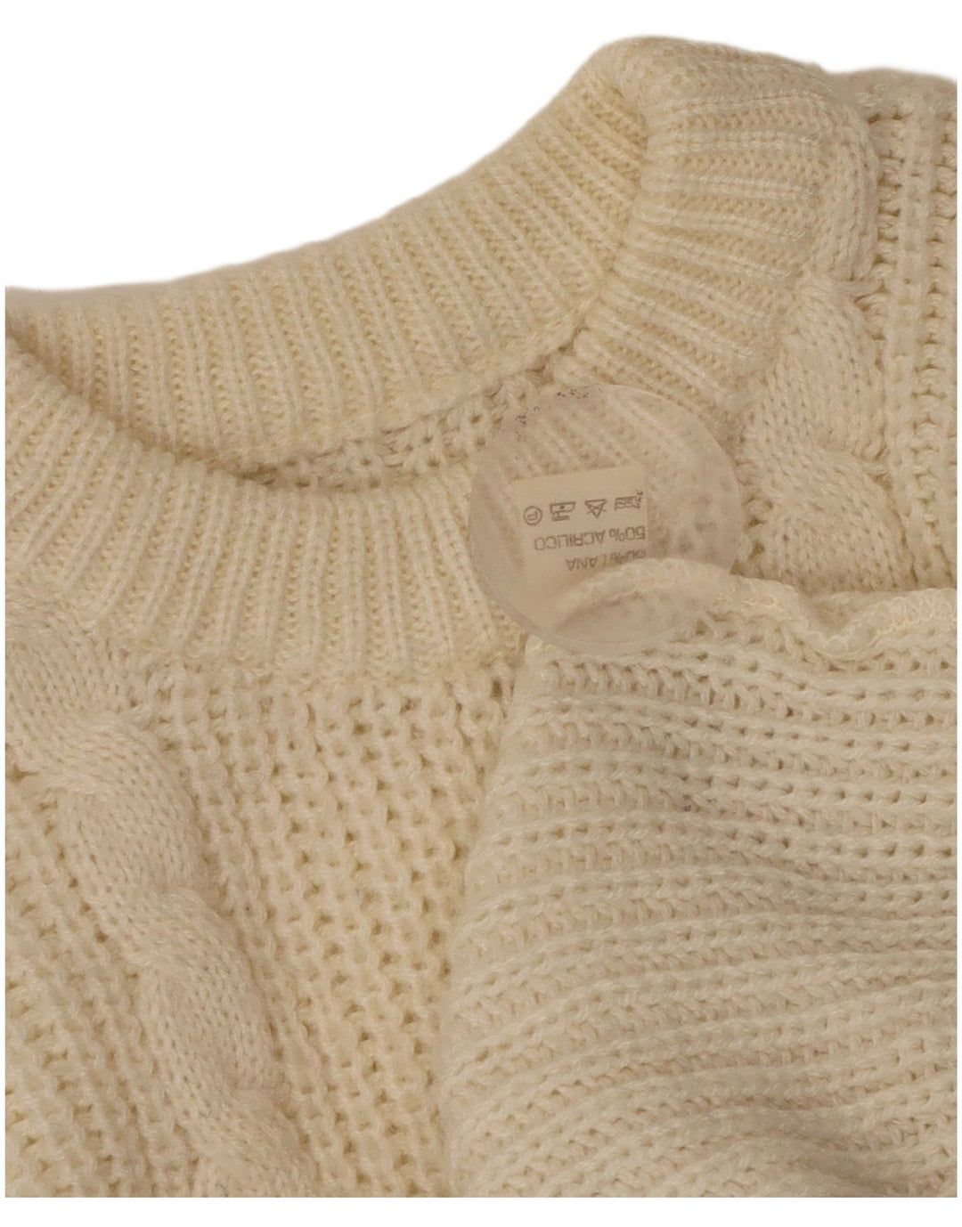 Suéter feminino vintage com gola redonda Reino Unido 16 grande lã branca