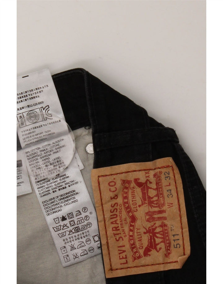 LEVI'S Masculino 511 Slim Jeans W34 L32 Algodão Preto