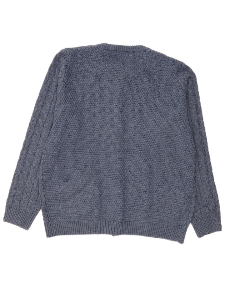 Camisola de cardigã de ajuste solto feminino vintage Reino Unido 14 poliéster azul médio