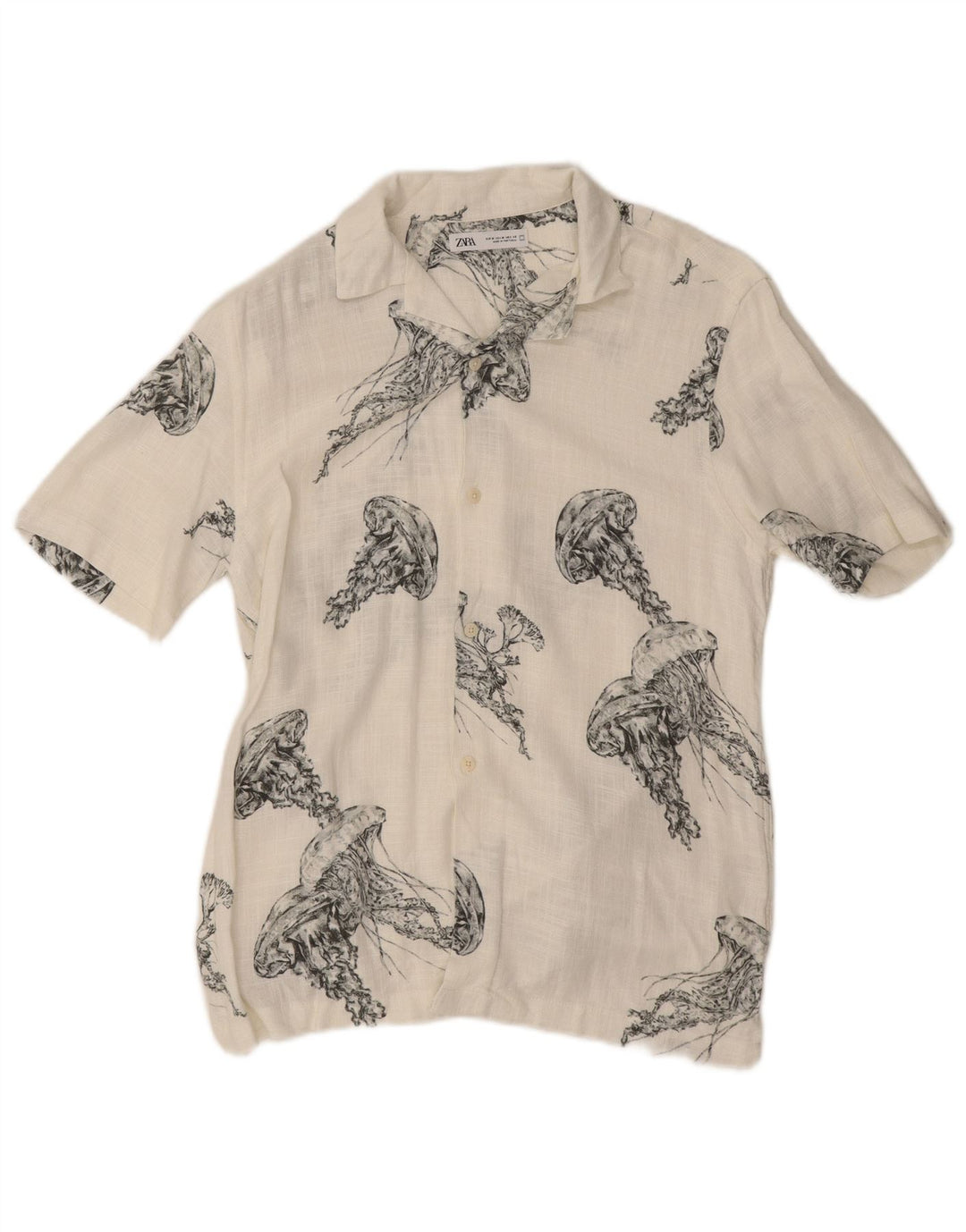 Camisa masculina Zara Abstract Pattern manga curta média branca viscose