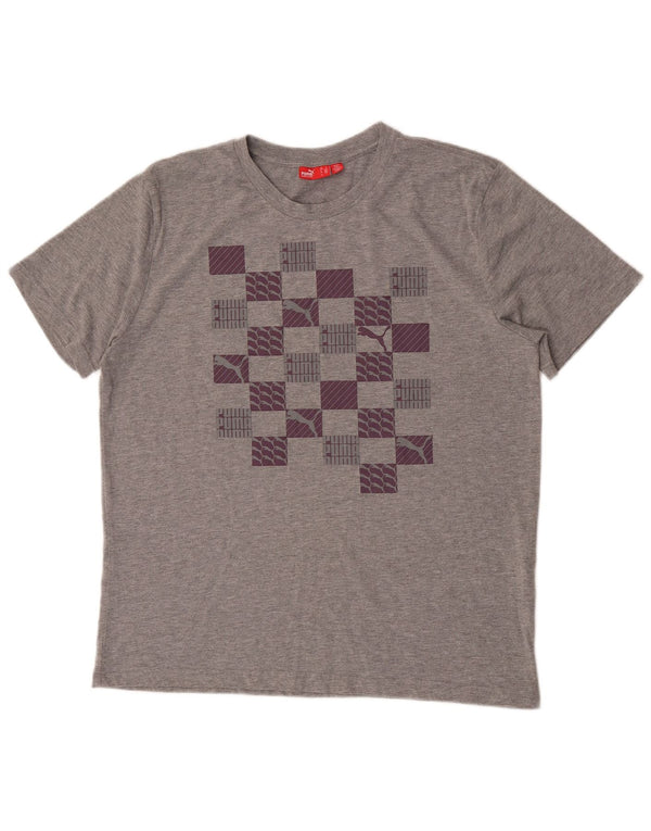 Camiseta masculina Puma Graphic Top grande algodão manchado cinza