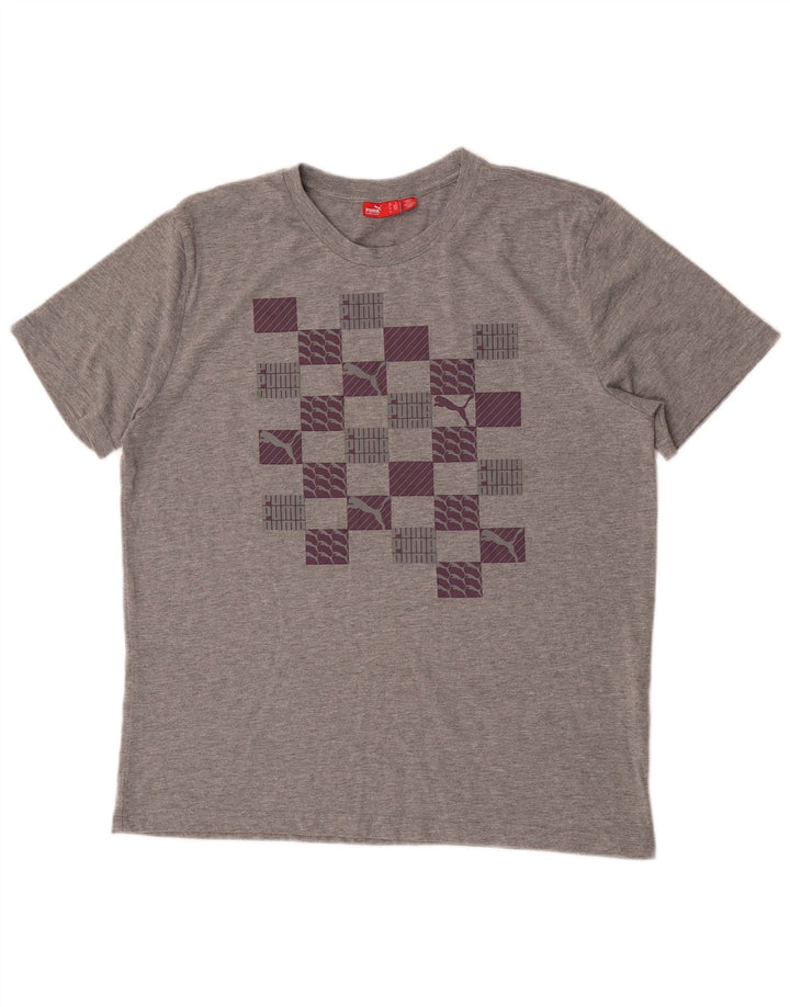 Camiseta masculina Puma Graphic Top grande algodão manchado cinza