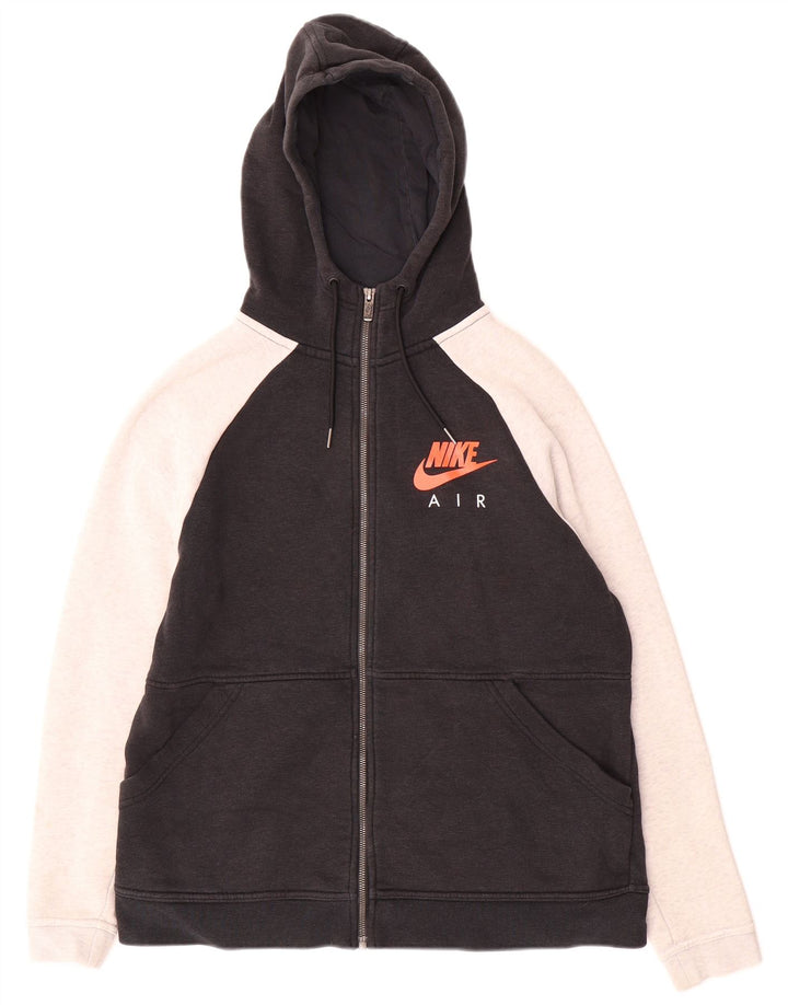 Suéter masculino Nike com capuz e zíper gráfico médio preto de algodão