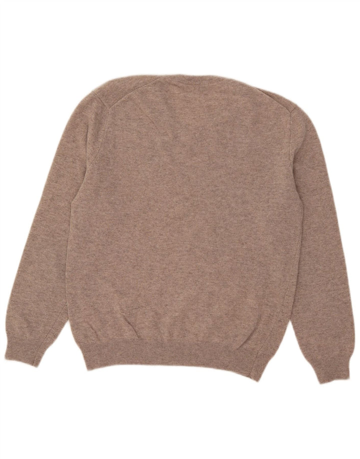 Suéter masculino Benetton com decote em V, pequeno, bege, lã