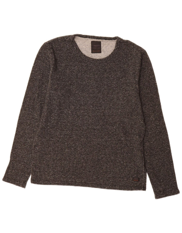 Top masculino vintage de manga comprida grande algodão cinza