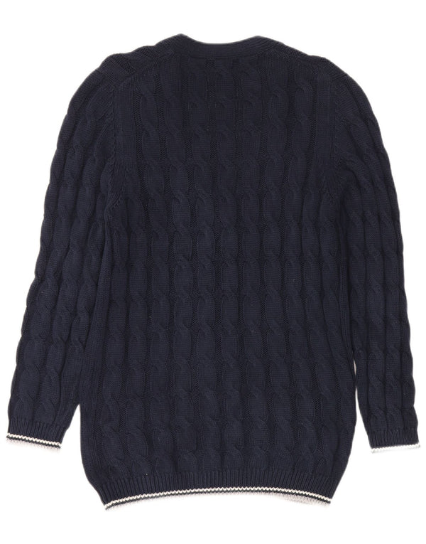 Suéter cardigã feminino Fred Perry Reino Unido 14 grande azul marinho algodão clássico