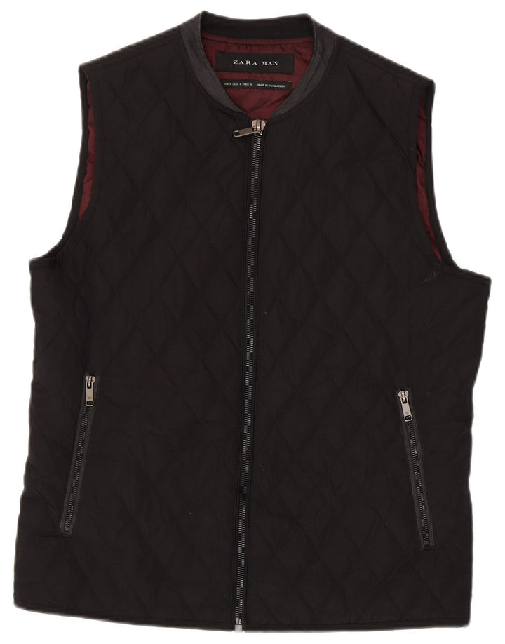 Zara Mens Colete Acolchoado UK 40 Grande Poliéster Preto