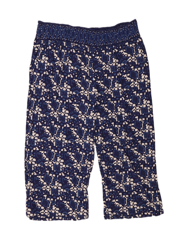 Calça cortada feminina Fat Face Reino Unido 24 4XL W46 L26 azul marinho geométrico