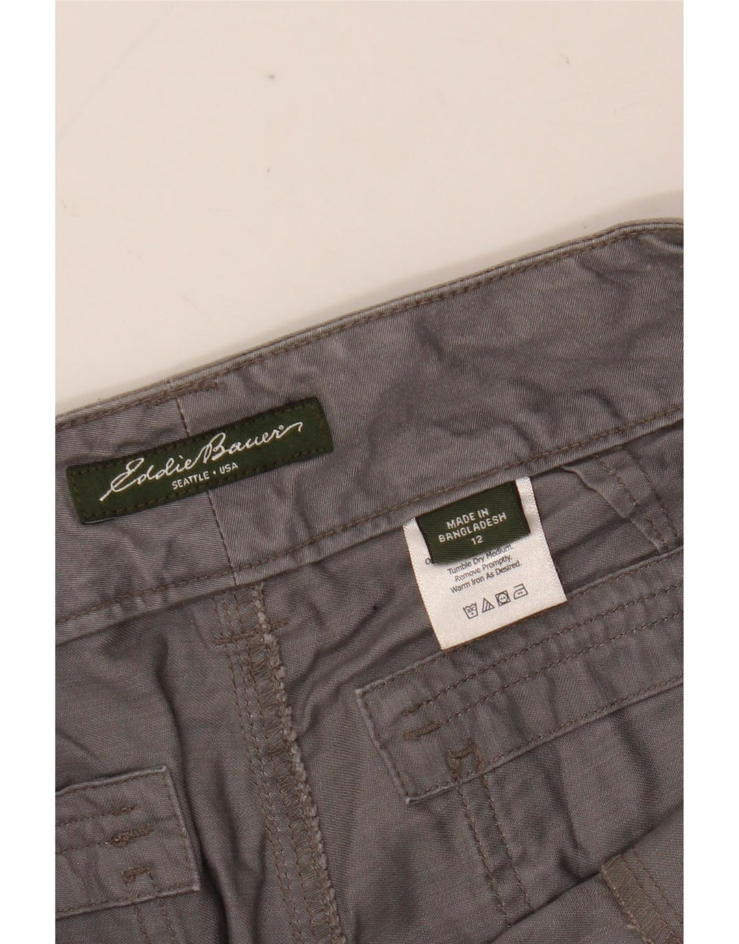 Calça cargo feminina EDDIE BAUER reta US 12 grande W35 L30 algodão cinza