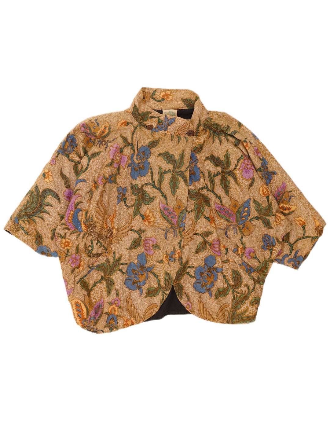 Bolero feminino VINTAGE de manga curta UK 20 2XL algodão floral marrom
