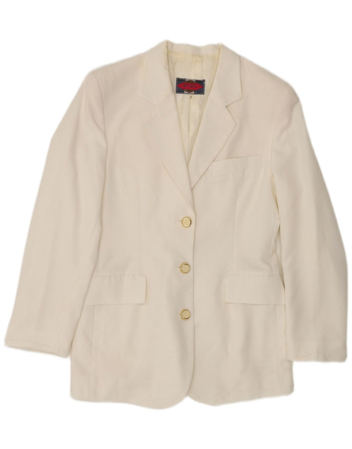 Jaqueta blazer feminina com 3 botões Wit Boy UK 10 pequena poliéster branco