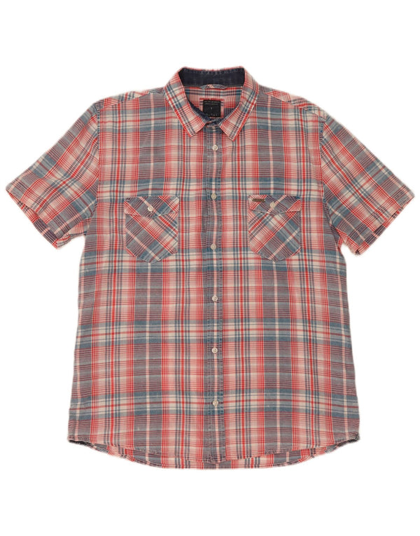 Camisa masculina de manga curta Guess XL de algodão xadrez multicolorido