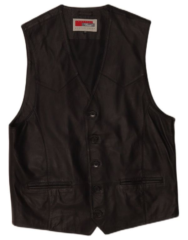 Colete de couro masculino vintage UE 50 couro preto médio