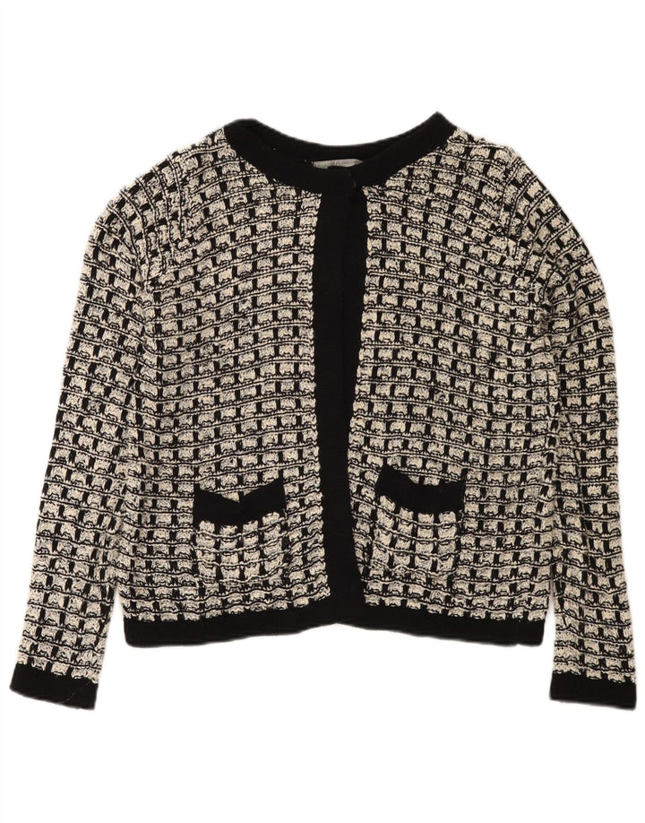 Suéter cardigã feminino Marks & Spencer Reino Unido 12 algodão xadrez preto médio