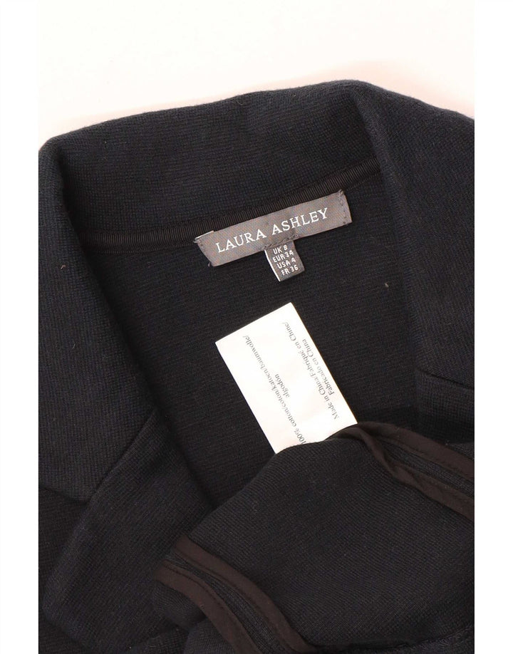 Laura Ashley Jaqueta blazer feminina de malha com 3 botões Reino Unido 8 pequena azul marinho algodão
