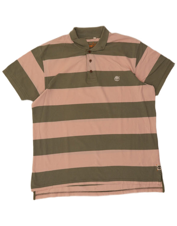 Timberland Mens Polo Shirt 2XL Green Striped Cotton