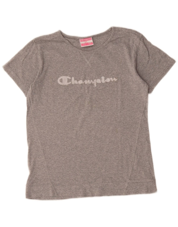 Camiseta feminina estampada Champion 13-14 anos XL algodão manchado cinza