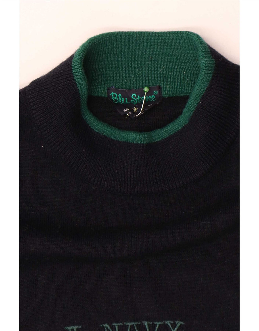 Suéter masculino vintage com gola de tartaruga grande azul marinho