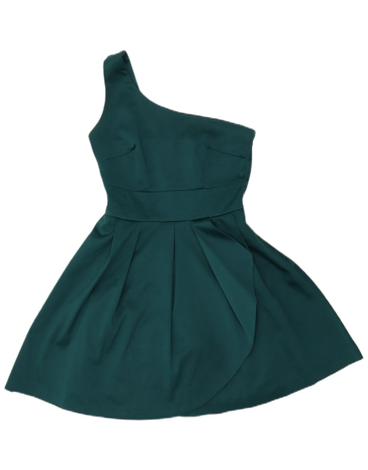 WAREHOUSE Vestido feminino de um ombro Reino Unido 8 pequeno poliéster verde