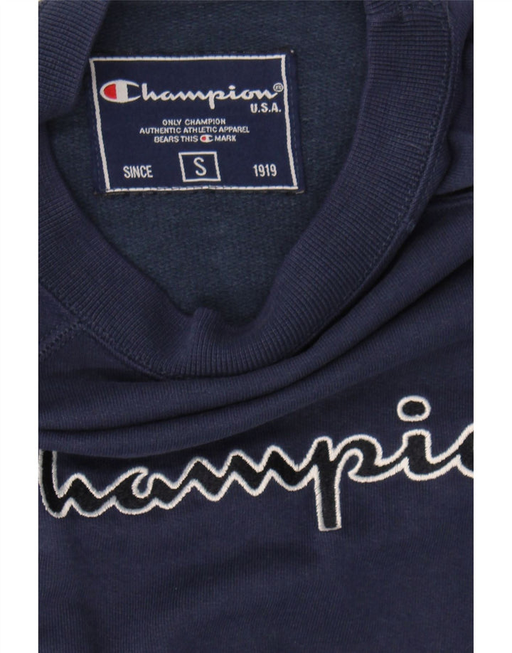 CHAMPION Mens Graphic Sweatshirt Jumper Small Navy Blue Vintage Champion and Second-Hand Champion from Messina Hembry 