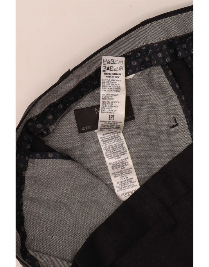 Calça masculina de terno reto Marks & Spencer W38 L31 poliéster cinza