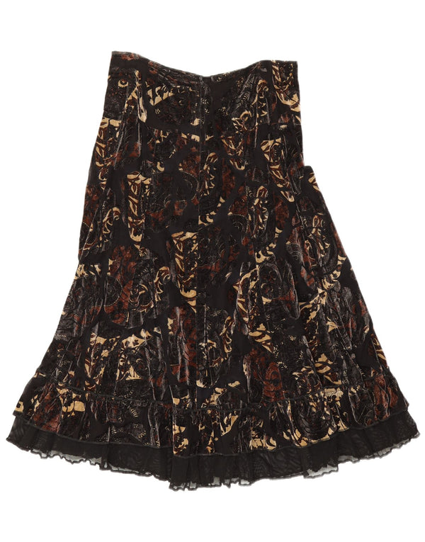 Saia feminina vintage de veludo linha A W28 médio preto floral