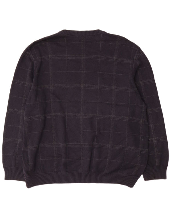 Suéter masculino Marks & Spencer com gola redonda XL azul marinho xadrez algodão