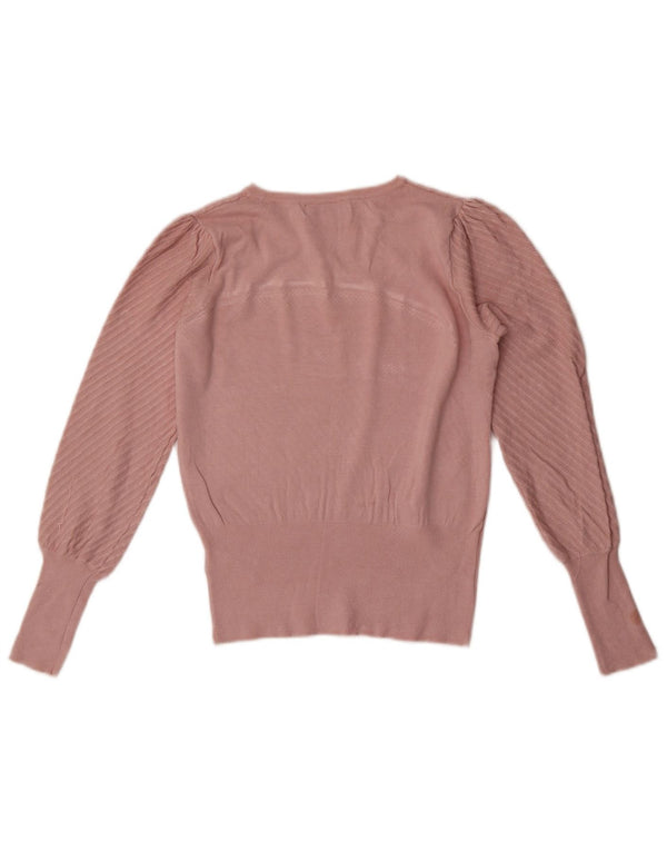 Suéter feminino Marks & Spencer com gola canoa e listrado rosa pequeno Reino Unido 10