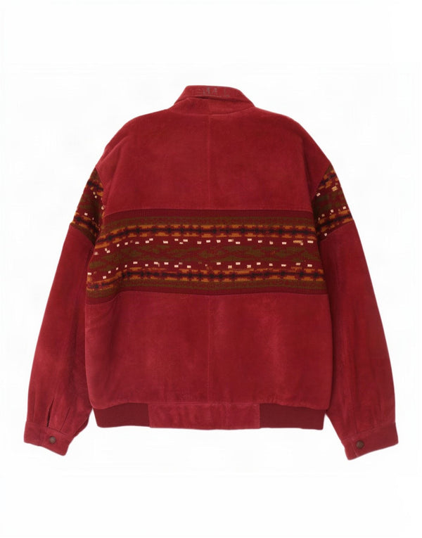 Jaqueta masculina vintage de camurça sherpa Reino Unido 42 XL marrom Fair Isle