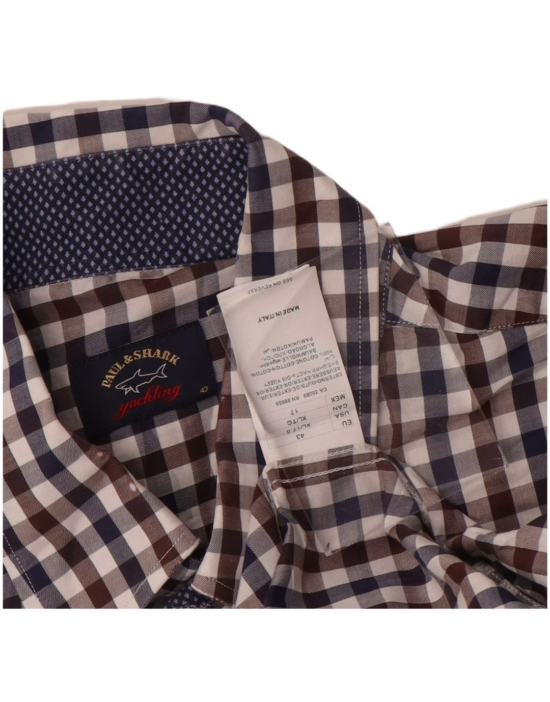 Camisa masculina de iate Paul & Shark tamanho 43 grande algodão guingão multicolorido