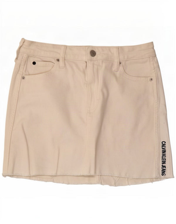 Calvin Klein Jeans feminino mini saia gráfica W26 pequeno algodão branco