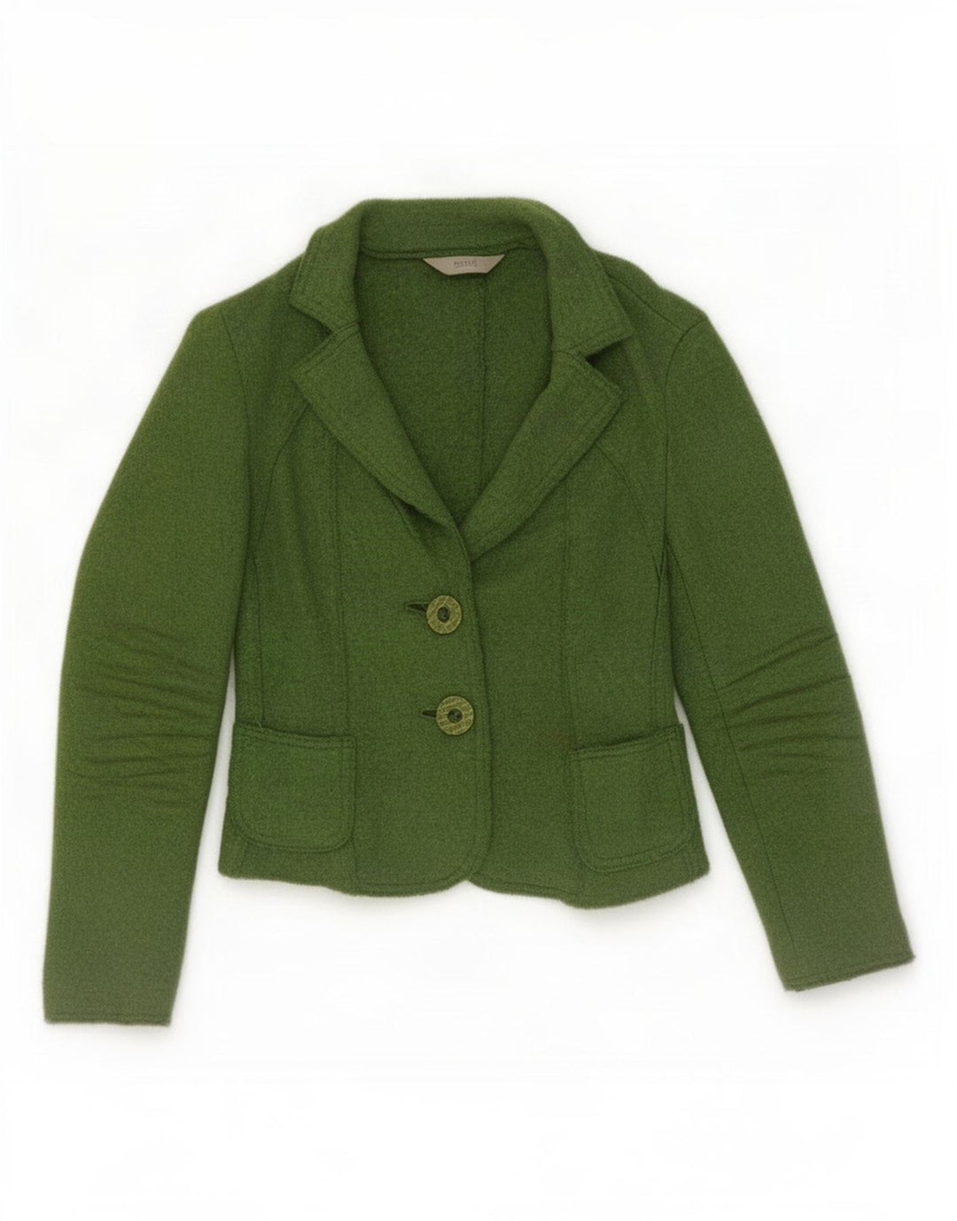 Jaqueta blazer feminina de 2 botões Marks & Spencer Reino Unido 10 pequena lã verde