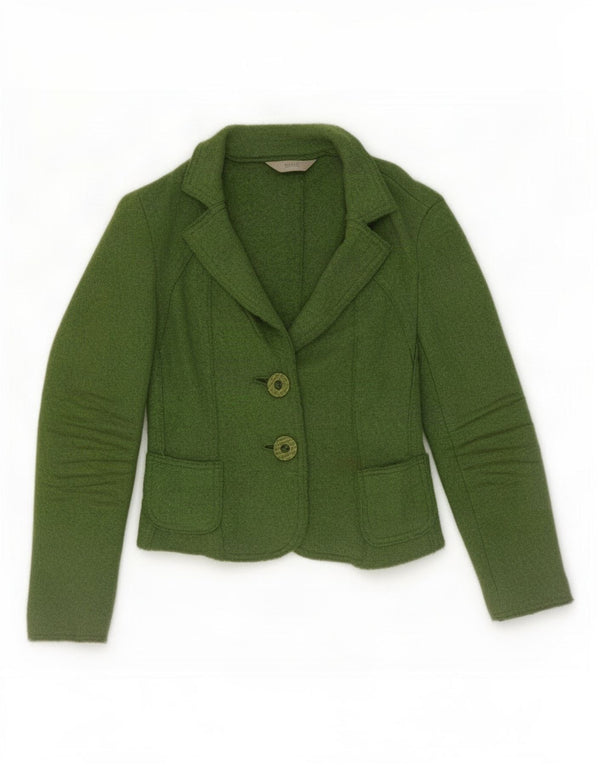 Jaqueta blazer feminina de 2 botões Marks & Spencer Reino Unido 10 pequena lã verde