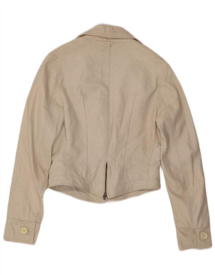 Jaqueta blazer feminina de couro com 3 botões NADINE Reino Unido 10 couro branco pequeno