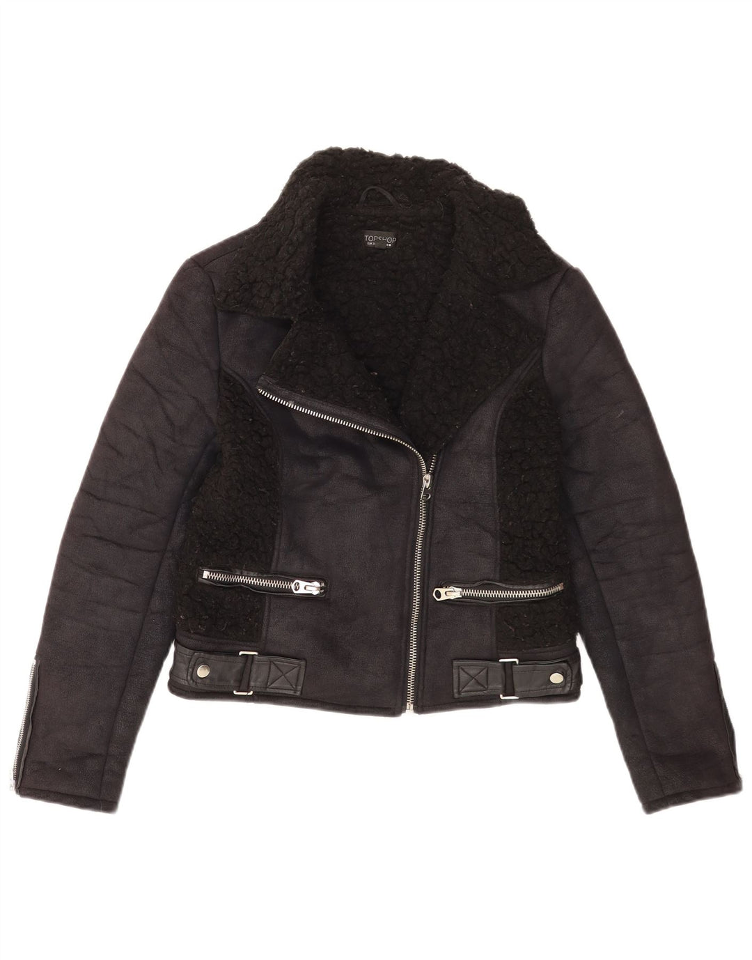 Jaqueta feminina Sherpa Topshop UK 10 pequena preta