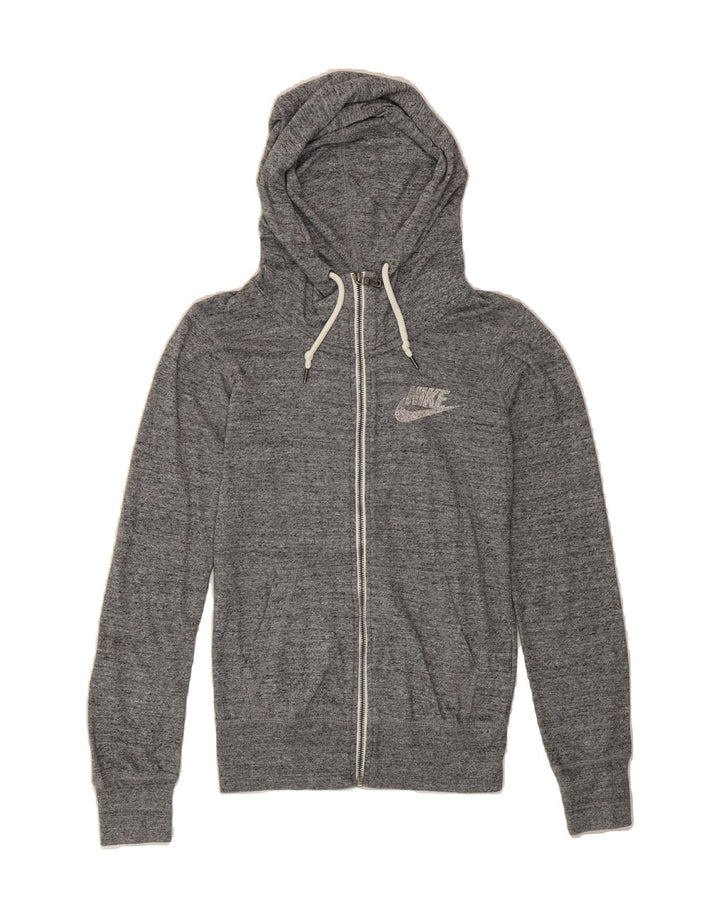 NIKE Womens Zip Hoodie Sweater UK 6 XS Grey Flecked Vintage Nike and Second-Hand Nike from Messina Hembry 