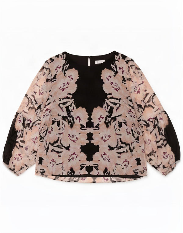 Blusa feminina de manga comprida Calvin Klein UK 18 XL preto floral poliéster