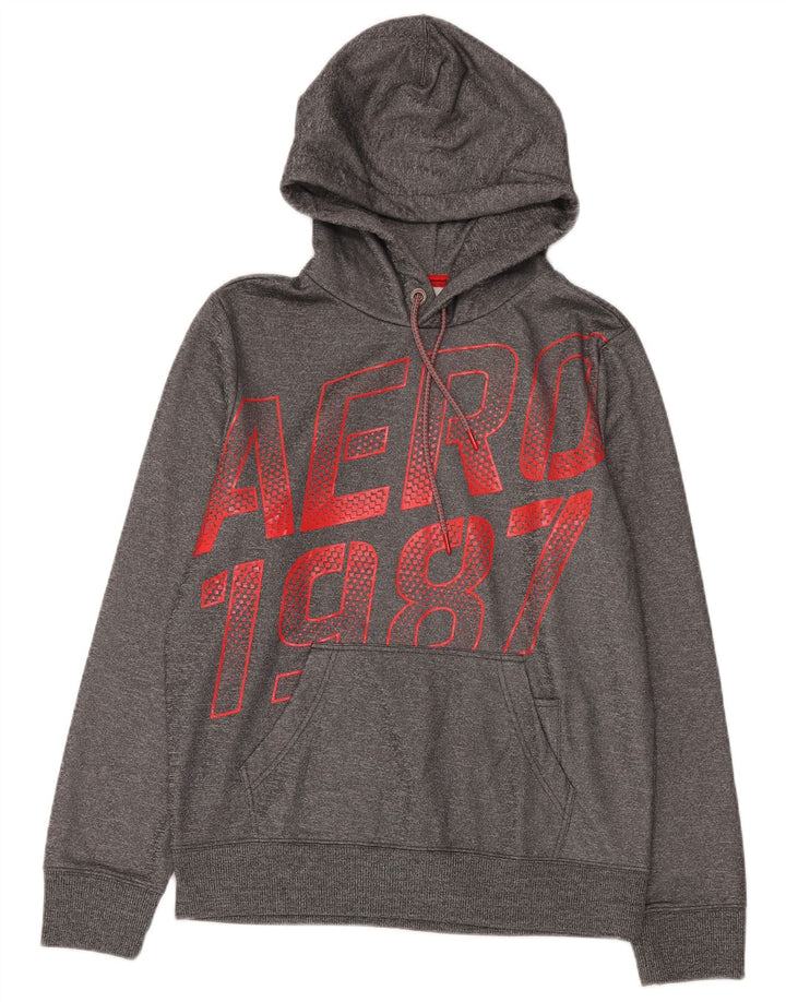 Suéter com capuz gráfico masculino Aeropostale poliéster manchado cinza médio