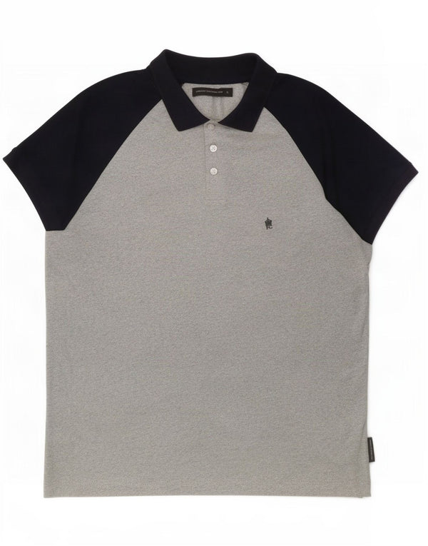 Camisa polo masculina XL da French Connection poliéster cinza Colourblock