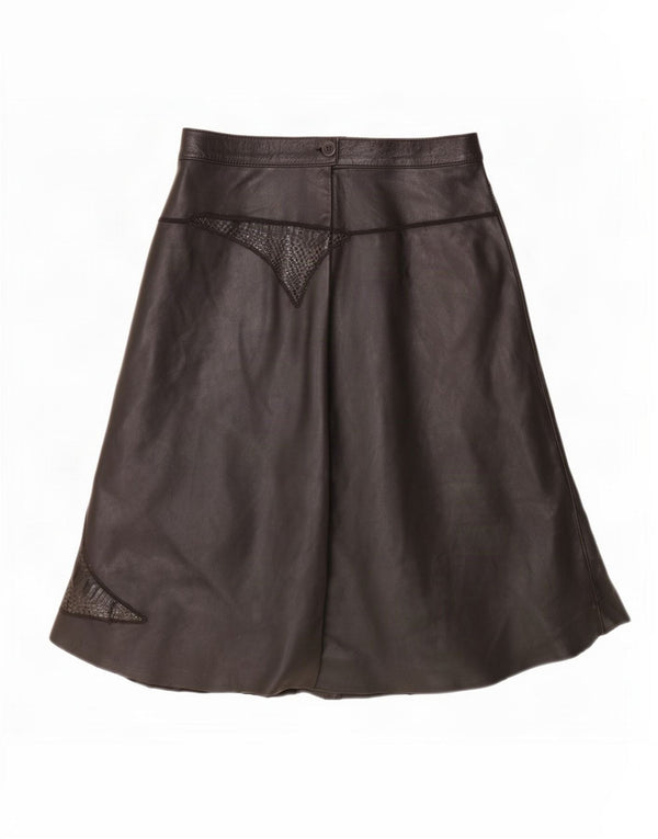 Saia de couro feminina vintage IT 44 médio W28 patchwork preto