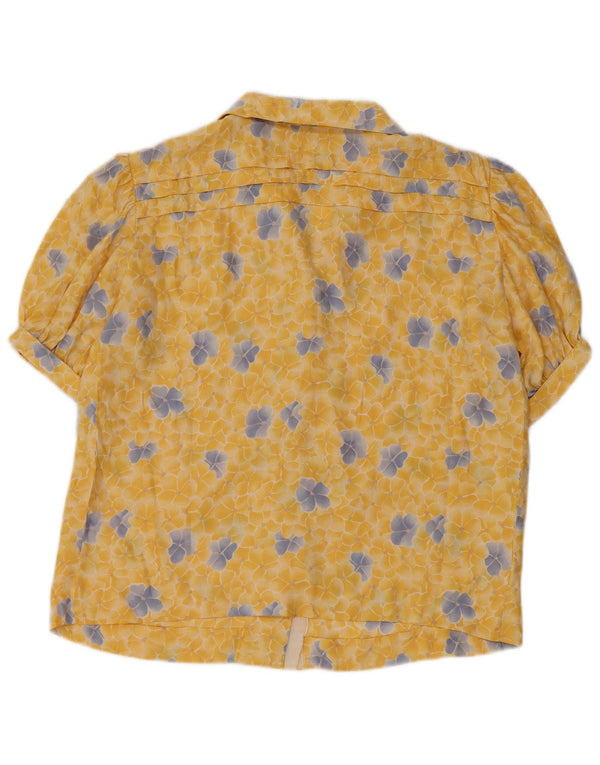 Blusa feminina vintage de manga curta UK 14 floral amarelo médio