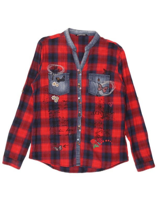 Camisa feminina de flanela gráfica Desigual Reino Unido 18 XL vermelho algodão guingão borboleta
