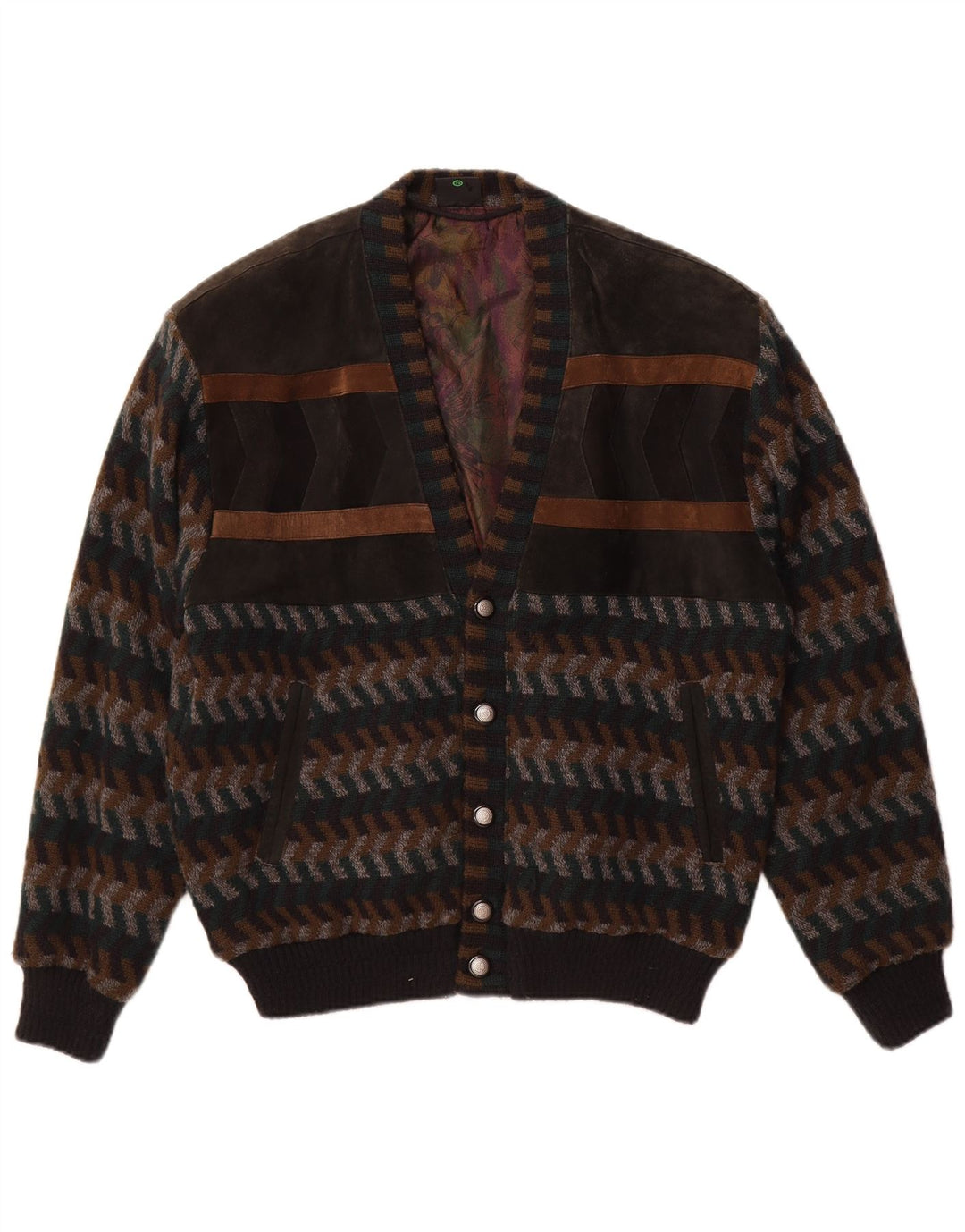 Suéter cardigã masculino WESTBURY UE 48/50 marrom médio Chevron acrílico