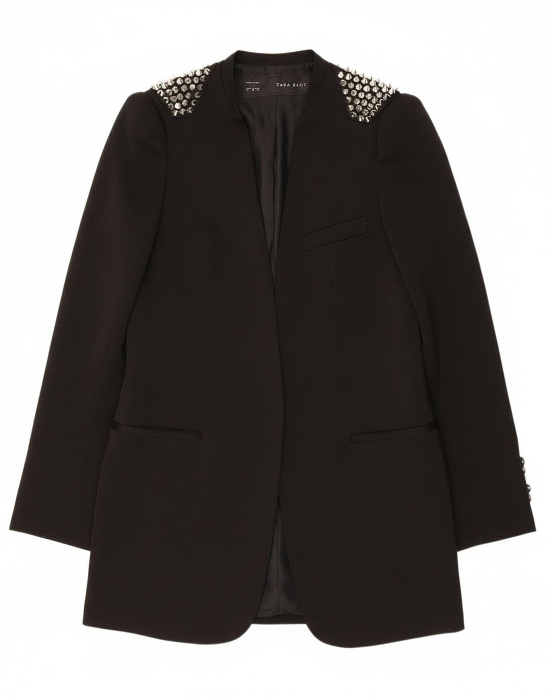 Jaqueta Zara Womens Open Blazer Reino Unido 12 Médio Preto