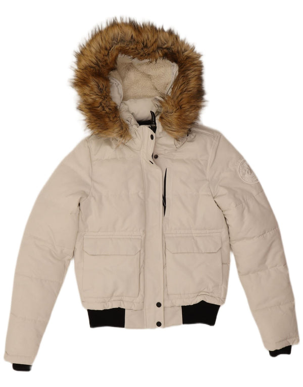 Jaqueta acolchoada com capuz superdimensionada feminina Superdry UK 10 poliéster branco pequeno
