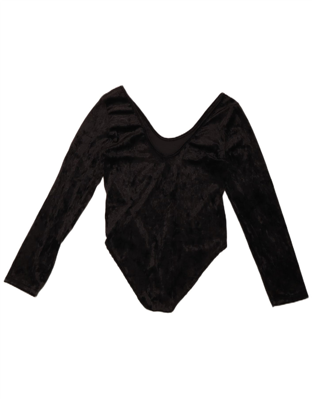 Body feminino VINTAGE de veludo manga comprida UK 10 pequeno poliéster preto