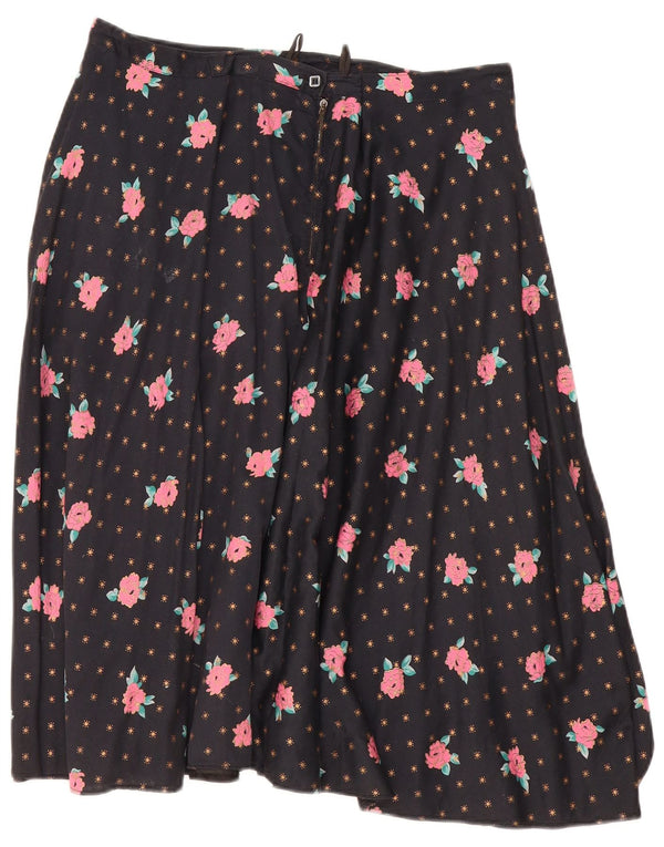 Saia vintage feminina linha A W34 grande azul marinho floral