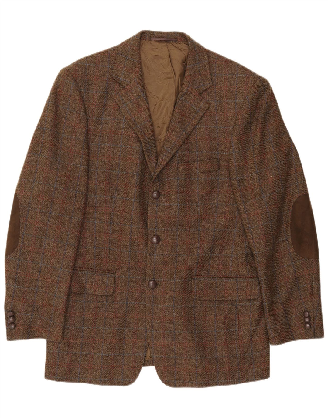 Jaqueta Blazer Masculina Gilberto com 3 Botões Reino Unido 40 Grande Lã Virgem Xadrez Marrom